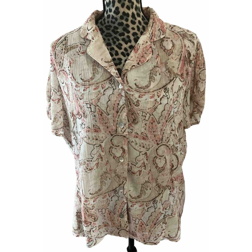 Alfred Dunner Top Blouse Size 10 Pink Paisley Floral Coastal Grandma Short Sleev
